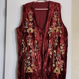 Velvet Embroidered Sleeveless Tunic - Wine Red